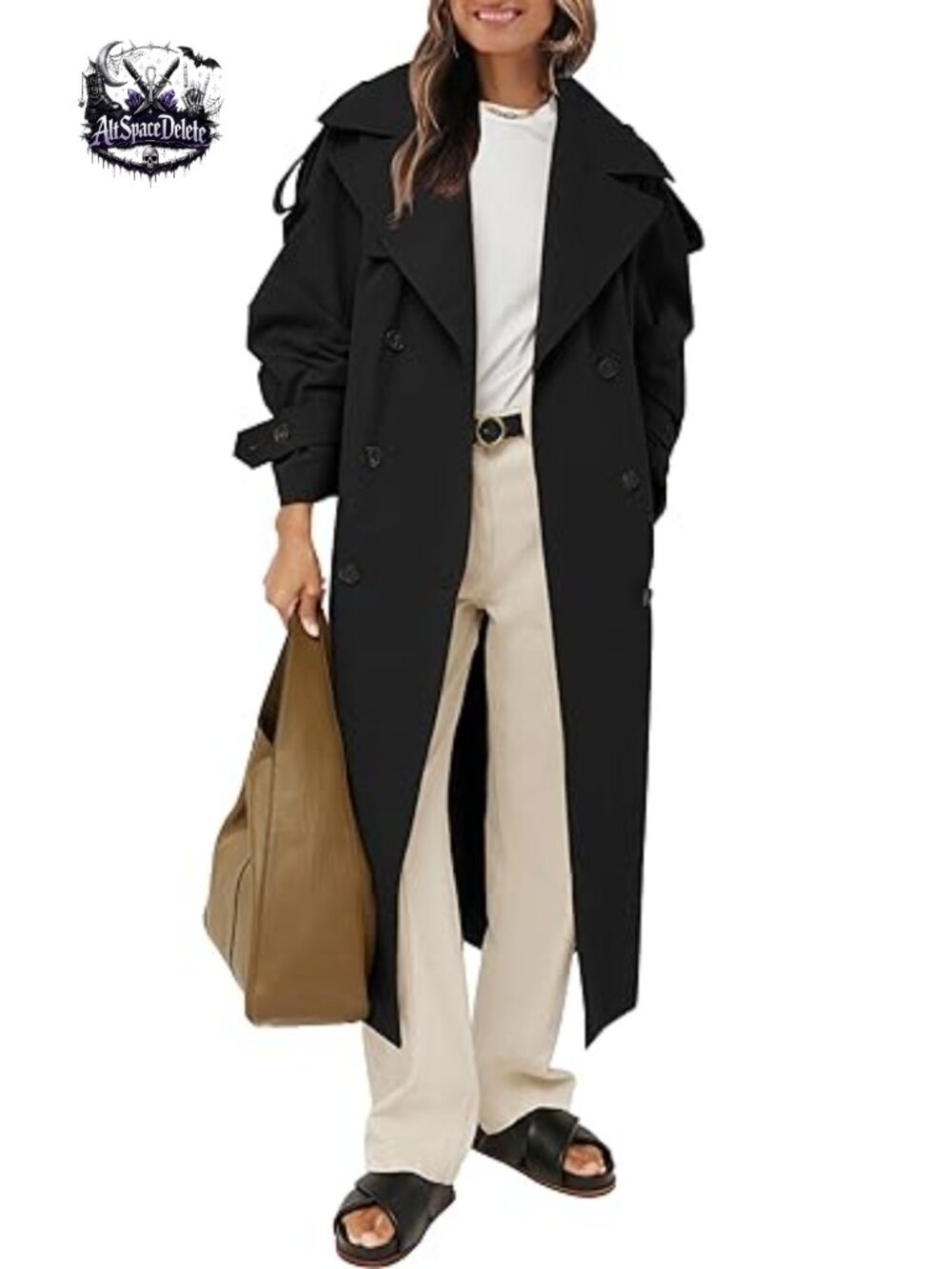 Oversized Long Trench Coat Double Breasted Lapel Windproof